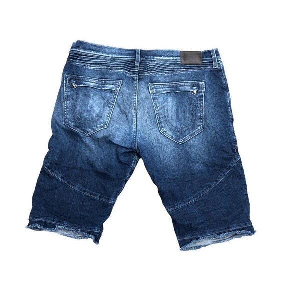 RARE True Religion Jeans Shorts Size 38 GENO MOTO Blue - Picture 2 of 9